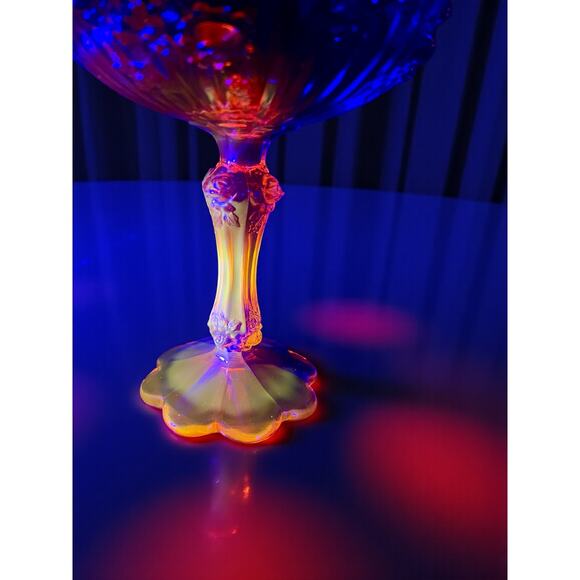 Fenton Tangerine Amberina Rose Compote Pedestal Candy Dish-Vintage MCM-UV Glow - Picture 8 of 10